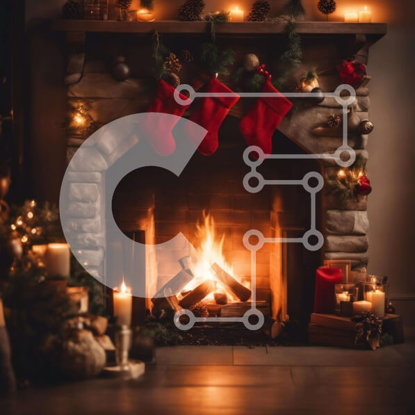 Intra Συλλεκτικό Ξύλινο Παζλ Plywood  4mm - Άνετο τζάκι διακοπών με κάλτσες και διακοσμητικά Σε Ξύλινο Κουτί - Διαστάσεις: 10x10 cm – 25 κομμάτια