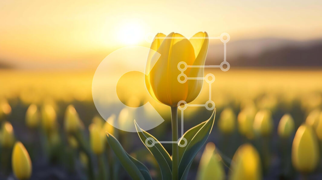 Intra Συλλεκτικό Ξύλινο Παζλ Plywood  4mm - Ενιαία κίτρινη τουλίπα στο ανοιχτό πεδίο στο ηλιοβασίλεμα Σε Ξύλινο Κουτί - Διαστάσεις: 10x10 cm – 25 κομμάτια