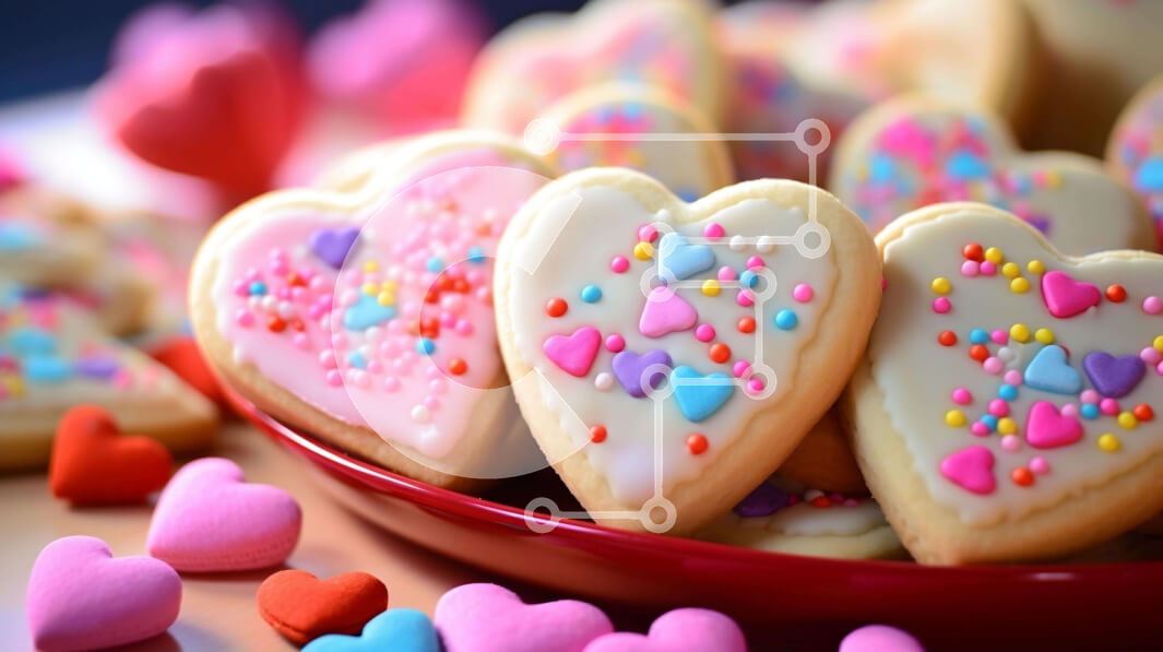 Σετ των 2 Intra Συλλεκτικό Ξύλινο Παζλ Plywood  4mm - Μπισκότα για την ημέρα του Αγίου Βαλεντίνου σε σχήμα καρδιάς σε ένα κόκκινο πιάτο Σε Ξύλινο Κουτί - Διαστάσεις: 10x10 cm – 25 κομμάτια