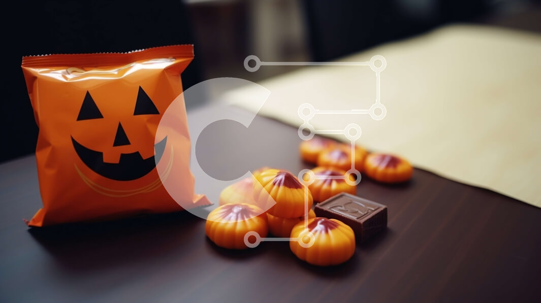 Intra Συλλεκτικό Ξύλινο Παζλ Plywood  4mm - Πορτοκαλί Jack-o'-Lantern Bag με κολοκύθες και τσιπς σοκολάτας Σε Ξύλινο Κουτί - Διαστάσεις: 10x10 cm – 25 κομμάτια