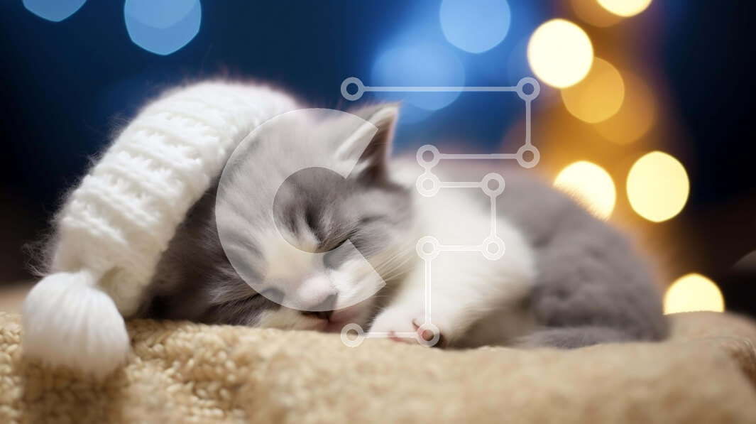 Σετ των 2 Intra Συλλεκτικό Ξύλινο Παζλ Plywood  4mm - Χαριτωμένο γατάκι που κοιμάται με καπέλο Άγιου Βασίλη Σε Ξύλινο Κουτί - Διαστάσεις: 10x10 cm – 25 κομμάτια