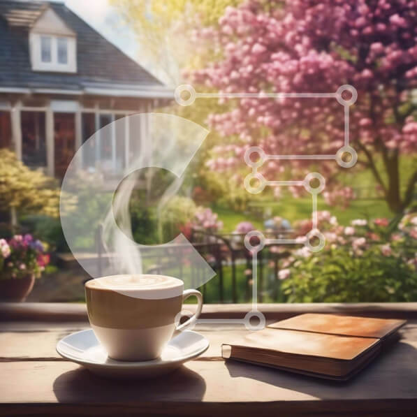 Intra Συλλεκτικό Ξύλινο Παζλ Plywood  4mm - Ανοιξιάτικος καφές και βιβλίο στο περβάζι του παραθύρου Σε Ξύλινο Κουτί - Διαστάσεις Puzzle: 10x10 cm – 25 κομμάτια