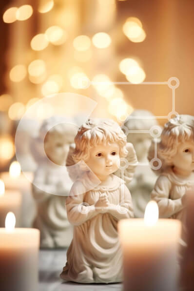 Intra Συλλεκτικό Ξύλινο Παζλ Plywood  4mm - Ομάδα λευκών ειδωλίων αγγέλων μπροστά από φωτισμένα κεριά Σε Ξύλινο Κουτί - Διαστάσεις Puzzle: 10x10 cm – 25 κομμάτια