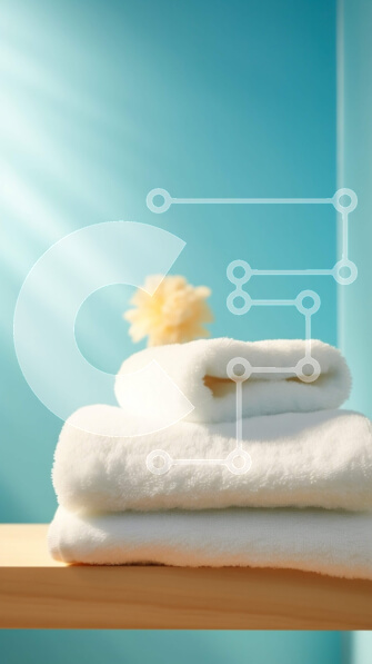 Intra Συλλεκτικό Ξύλινο Παζλ Plywood  4mm - Καθαρές και τραγανές λευκές πετσέτες σε ξύλινο τραπέζι με φόντο μπλε τοίχου Σε Ξύλινο Κουτί - Διαστάσεις Puzzle: 10x10 cm – 25 κομμάτια