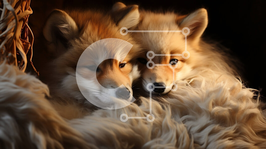 Σετ των 2 Intra Συλλεκτικό Ξύλινο Παζλ Plywood  4mm - Δύο μικρές καφέ αλεπούδες ξαπλωμένοι σε αφράτη λευκή γούνα Σε Ξύλινο Κουτί - Διαστάσεις: 10x10 cm – 25 κομμάτια