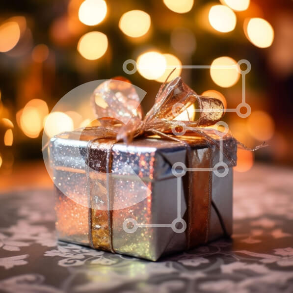 Intra Συλλεκτικό Ξύλινο Παζλ Plywood  4mm - Ασημένιο κουτί δώρου με χρυσή κορδέλα και χριστουγεννιάτικα λαμπάκια Σε Ξύλινο Κουτί - Διαστάσεις: 10x10 cm – 25 κομμάτια