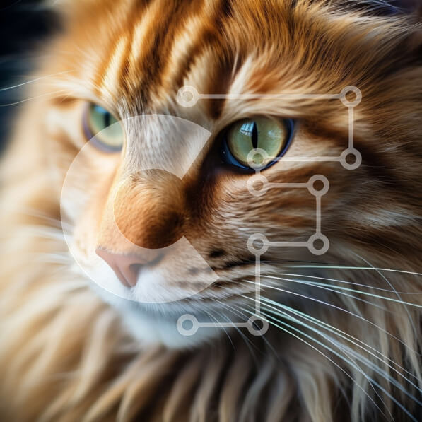 Intra Συλλεκτικό Ξύλινο Παζλ Plywood  4mm - Αξιολάτρευτη εικόνα από κοντά μιας αφράτης πορτοκαλί γάτας με φωτεινά πράσινα μάτια Σε Ξύλινο Κουτί - Διαστάσεις: 10x10 cm – 25 κομμάτια