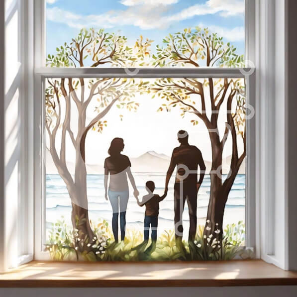 Intra Συλλεκτικό Ξύλινο Παζλ Plywood  4mm - Οικογένεια με θέα στον ωκεανό Σε Ξύλινο Κουτί - Διαστάσεις Puzzle: 10x10 cm – 25 κομμάτια