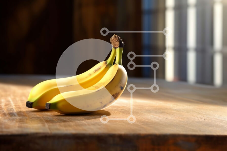 Σετ των 2 Intra Συλλεκτικό Ξύλινο Παζλ Plywood  4mm - Φρέσκες μπανάνες σε ένα ηλιόλουστο ξύλινο τραπέζι Σε Ξύλινο Κουτί - Διαστάσεις: 10x10 cm – 25 κομμάτια