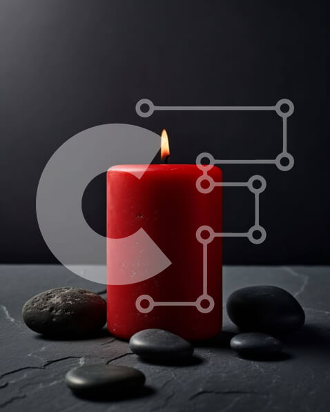 Intra Συλλεκτικό Ξύλινο Παζλ Plywood  4mm - Όμορφη εικόνα ενός κόκκινου κεριού σε σκούρο φόντο με μαύρες πέτρες Σε Ξύλινο Κουτί - Διαστάσεις: 10x10 cm – 25 κομμάτια