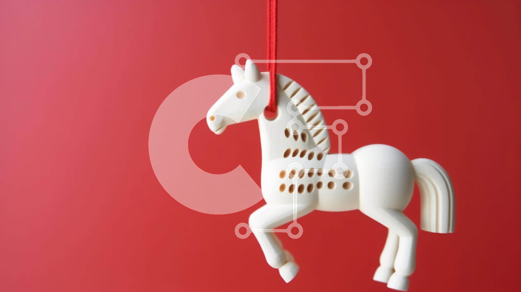 Intra Συλλεκτικό Ξύλινο Παζλ Plywood  4mm - Στολίδι λευκό άλογο που κρέμεται σε κόκκινο φόντο Σε Ξύλινο Κουτί - Διαστάσεις: 10x10 cm – 25 κομμάτια