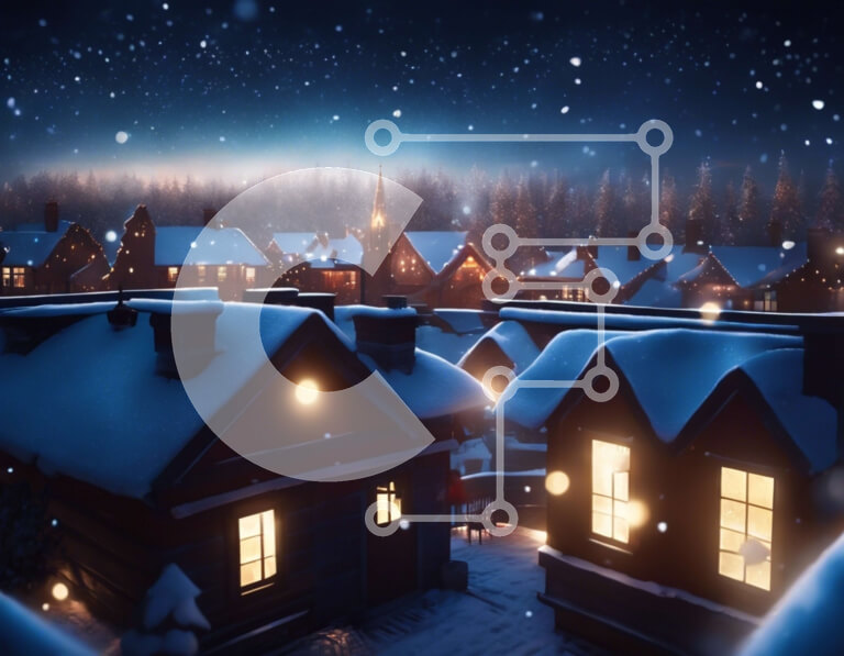 Intra Συλλεκτικό Ξύλινο Παζλ Plywood  4mm - Χιονισμένο χωριό τη νύχτα με εορταστικά φώτα Σε Ξύλινο Κουτί - Διαστάσεις Puzzle: 10x10 cm – 25 κομμάτια