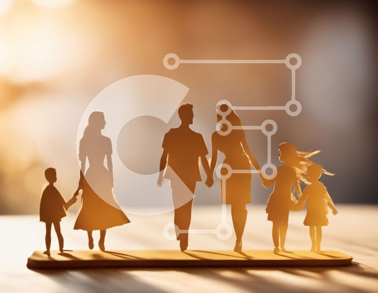 Intra Συλλεκτικό Ξύλινο Παζλ Plywood  4mm - Σιλουέτα μιας ευτυχισμένης οικογένειας που περπατά προς το ηλιοβασίλεμα Σε Ξύλινο Κουτί - Διαστάσεις Puzzle: 10x10 cm – 25 κομμάτια