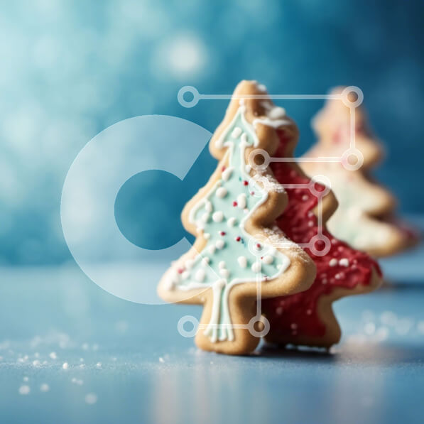 Intra Συλλεκτικό Ξύλινο Παζλ Plywood  4mm - Μπισκότα χριστουγεννιάτικου δέντρου σε μπλε φόντο Σε Ξύλινο Κουτί - Διαστάσεις Puzzle: 10x10 cm – 25 κομμάτια