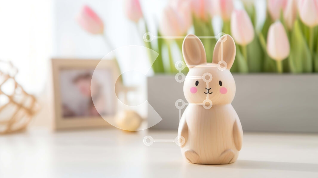 Intra Συλλεκτικό Ξύλινο Παζλ Plywood  4mm - Ξύλινο παιχνίδι λαγουδάκι με ροζ τουλίπες και οικογενειακά πορτρέτα Σε Ξύλινο Κουτί - Διαστάσεις Puzzle: 10x10 cm – 25 κομμάτια