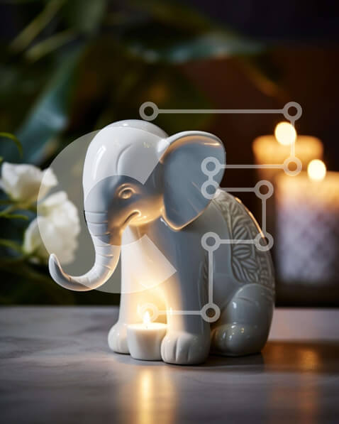 Intra Συλλεκτικό Ξύλινο Παζλ Plywood  4mm - Άσπρο ειδώλιο ελέφαντα με κεριά και λουλούδια Σε Ξύλινο Κουτί - Διαστάσεις: 10x10 cm – 25 κομμάτια