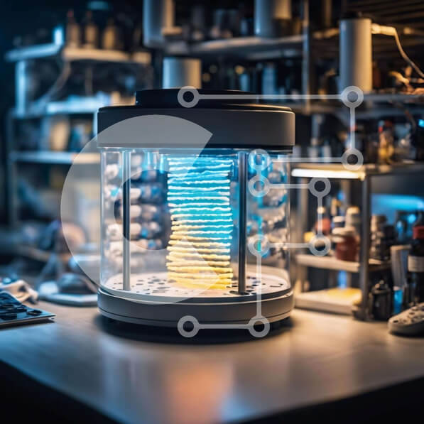 Intra Συλλεκτικό Ξύλινο Παζλ Plywood  4mm - Κυκλική συσκευή με μπλε και κίτρινα φώτα σε ανοιχτό χώρο εργασίας Σε Ξύλινο Κουτί - Διαστάσεις Puzzle: 10x10 cm – 25 κομμάτια