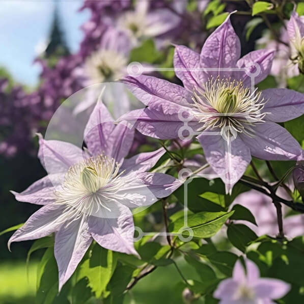 Intra Συλλεκτικό Ξύλινο Παζλ Plywood  4mm - Μωβ λουλούδια Clematis σε φόντο δέντρου Σε Ξύλινο Κουτί - Διαστάσεις: 10x10 cm – 25 κομμάτια