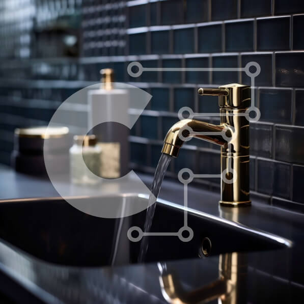 Intra Συλλεκτικό Ξύλινο Παζλ Plywood  4mm - Κομψός μαύρος και χρυσός νιπτήρας μπάνιου με τρεχούμενο νερό Σε Ξύλινο Κουτί - Διαστάσεις Puzzle: 10x10 cm – 25 κομμάτια