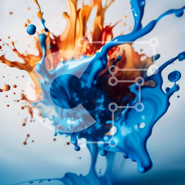 Intra Συλλεκτικό Ξύλινο Παζλ Plywood  4mm - Ζωντανή αφηρημένη τέχνη: Μπλε και πορτοκαλί βουτιά σε λευκό φόντο Σε Ξύλινο Κουτί - Διαστάσεις Puzzle: 10x10 cm – 25 κομμάτια