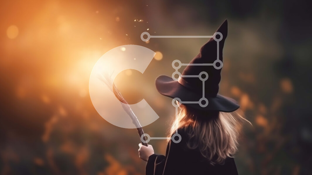 Intra Συλλεκτικό Ξύλινο Παζλ Plywood  4mm - Νεαρό κορίτσι με κοστούμι μάγισσας με ραβδί μπροστά από τη φωτιά Σε Ξύλινο Κουτί - Διαστάσεις Puzzle: 10x10 cm – 25 κομμάτια