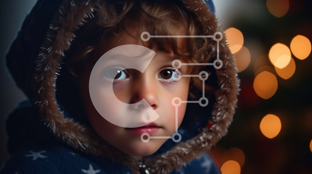 Intra Συλλεκτικό Ξύλινο Παζλ Plywood  4mm - Εορταστική εικόνα αγοριού με μπλε κουκούλα με χριστουγεννιάτικο δέντρο στο φόντο Σε Ξύλινο Κουτί - Διαστάσεις: 10x10 cm – 25 κομμάτια