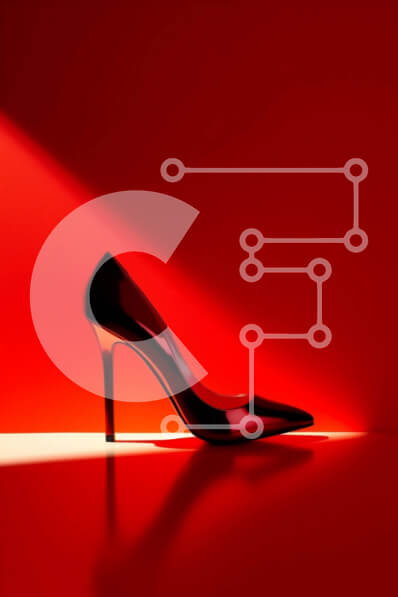 Intra Συλλεκτικό Ξύλινο Παζλ Plywood  4mm - Κομψό και μοντέρνο μαύρο ψηλοτάκουνο παπούτσι σε δραματικό κόκκινο φόντο Σε Ξύλινο Κουτί - Διαστάσεις Puzzle: 10x10 cm – 25 κομμάτια