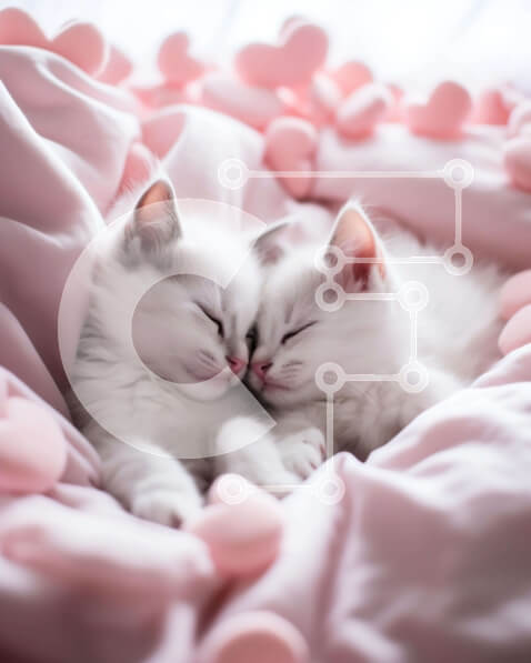 Σετ των 2 Intra Συλλεκτικό Ξύλινο Παζλ Plywood  4mm - Δύο λευκά γατάκια που κοιμούνται σε ροζ κουβέρτα με καρδιές Σε Ξύλινο Κουτί - Διαστάσεις: 10x10 cm – 25 κομμάτια