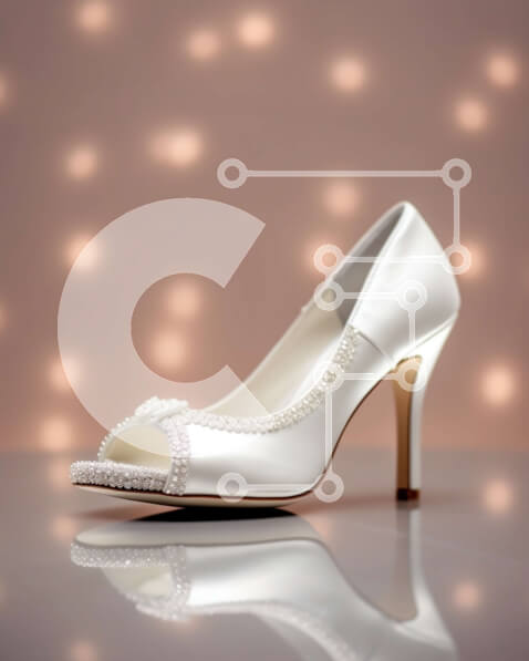 Intra Συλλεκτικό Ξύλινο Παζλ Plywood  4mm - Κομψή λευκή αντλία ψηλοτάκουνων με πέρλες στη φτέρνα Σε Ξύλινο Κουτί - Διαστάσεις Puzzle: 10x10 cm – 25 κομμάτια