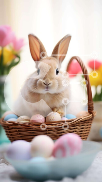 Intra Συλλεκτικό Ξύλινο Παζλ Plywood  4mm - Πασχαλινό λαγουδάκι με πολύχρωμα αυγά και λουλούδια Σε Ξύλινο Κουτί - Διαστάσεις: 10x10 cm – 25 κομμάτια