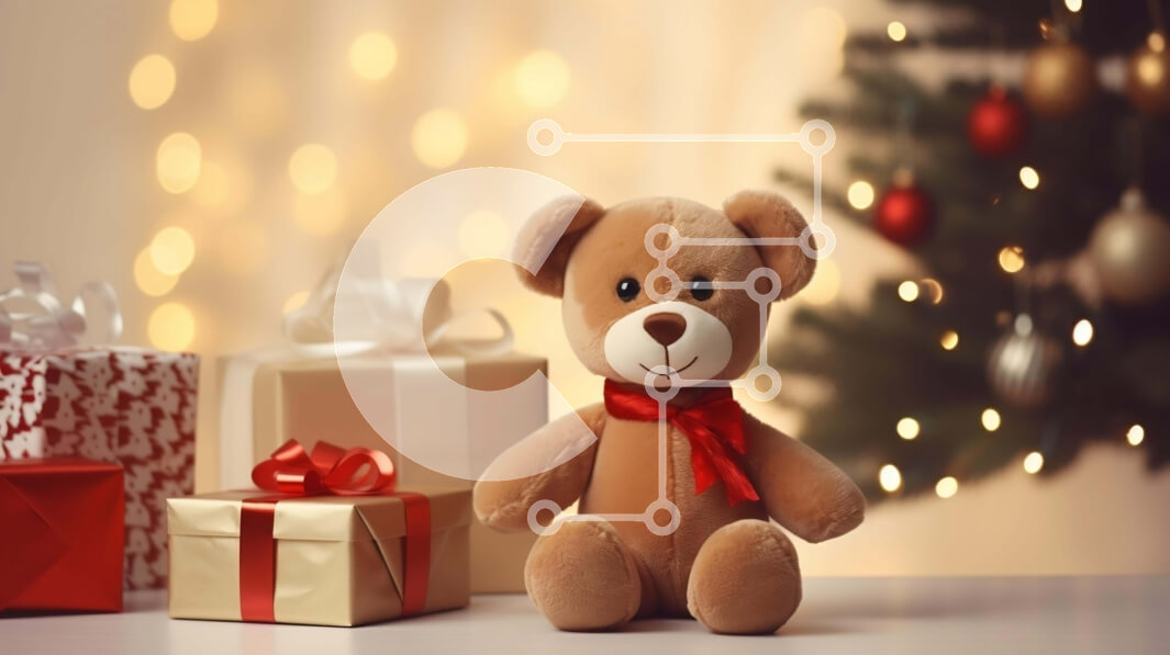 Intra Συλλεκτικό Ξύλινο Παζλ Plywood  4mm - Καφέ αρκουδάκι και Χριστουγεννιάτικα στολίδια Σε Ξύλινο Κουτί - Διαστάσεις: 10x10 cm – 25 κομμάτια