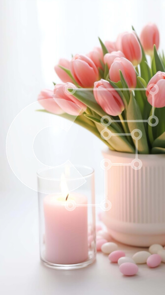 Intra Συλλεκτικό Ξύλινο Παζλ Plywood  4mm - Ροζ τουλίπες και μπαστούνια καραμελών σε βάζο Σε Ξύλινο Κουτί - Διαστάσεις Puzzle: 10x10 cm – 25 κομμάτια