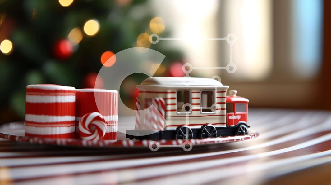 Intra Συλλεκτικό Ξύλινο Παζλ Plywood  4mm - Παιχνίδι τρένο και καλάμια καραμελών με χριστουγεννιάτικο δέντρο Σε Ξύλινο Κουτί - Διαστάσεις: 10x10 cm – 25 κομμάτια