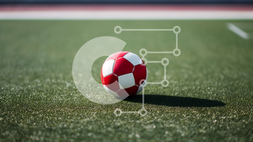 Intra Συλλεκτικό Ξύλινο Παζλ Plywood  4mm - Κόκκινη και άσπρη μπάλα ποδοσφαίρου στο πράσινο γήπεδο Σε Ξύλινο Κουτί - Διαστάσεις Puzzle: 10x10 cm – 25 κομμάτια