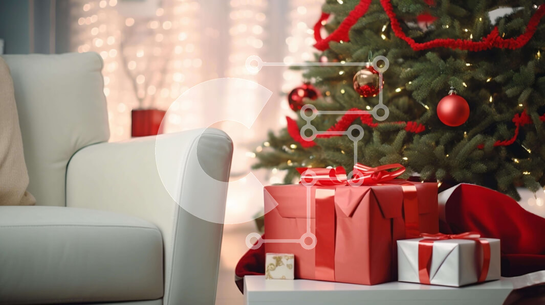 Intra Συλλεκτικό Ξύλινο Παζλ Plywood  4mm - Διακοσμημένο για διακοπές σαλόνι με χριστουγεννιάτικο δέντρο και κουτιά δώρων Σε Ξύλινο Κουτί - Διαστάσεις Puzzle: 10x10 cm – 25 κομμάτια