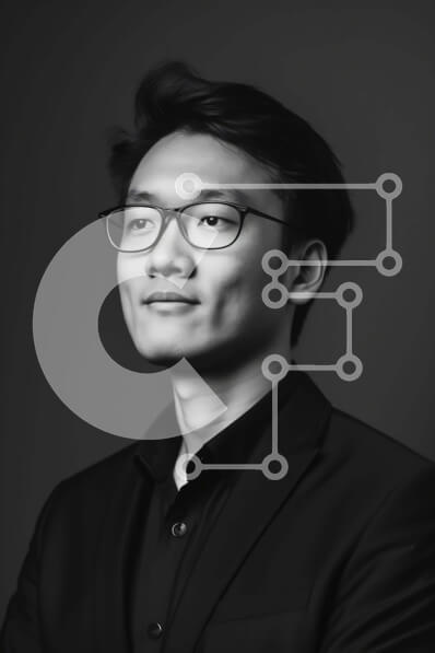 Intra Συλλεκτικό Ξύλινο Παζλ Plywood  4mm - Ασπρόμαυρο πορτρέτο του χαμογελαστού Ασιάτη με γυαλιά Σε Ξύλινο Κουτί - Διαστάσεις Puzzle: 10x10 cm – 25 κομμάτια