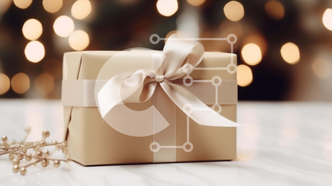 Intra Συλλεκτικό Ξύλινο Παζλ Plywood  4mm - Καφέ κουτί δώρου με χρυσή κορδέλα σε διακοσμημένο τραπέζι Σε Ξύλινο Κουτί - Διαστάσεις: 10x10 cm – 25 κομμάτια