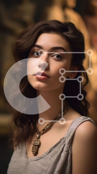 Intra Συλλεκτικό Ξύλινο Παζλ Plywood  4mm - Όμορφο πορτρέτο μιας νεαρής γυναίκας με σγουρά καστανά μαλλιά και ένα χρυσό κολιέ Σε Ξύλινο Κουτί - Διαστάσεις Puzzle: 10x10 cm – 25 κομμάτια