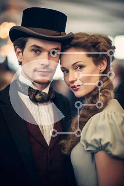 Intra Συλλεκτικό Ξύλινο Παζλ Plywood  4mm - Vintage πορτρέτο του ζευγαριού της βικτωριανής εποχής με παραδοσιακά ρούχα Σε Ξύλινο Κουτί - Διαστάσεις Puzzle: 10x10 cm – 25 κομμάτια