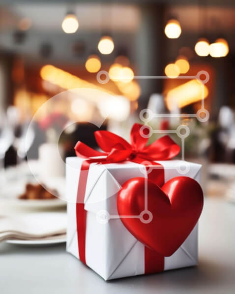 Intra Συλλεκτικό Ξύλινο Παζλ Plywood  4mm - Κουτί δώρου σε σχήμα καρδιάς στο τραπέζι με πιάτα και ασημικά Σε Ξύλινο Κουτί - Διαστάσεις: 10x10 cm – 25 κομμάτια