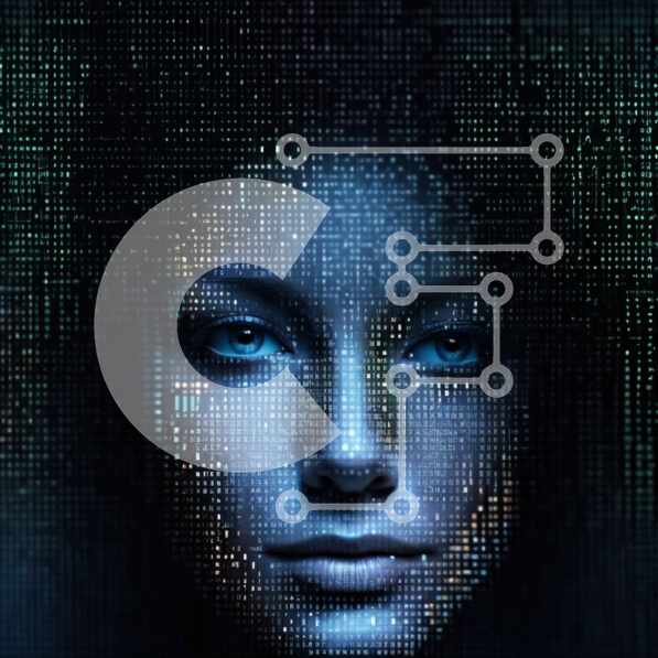 Intra Συλλεκτικό Ξύλινο Παζλ Plywood  4mm - Έννοια τεχνητής νοημοσύνης: Γυναικείο πρόσωπο από εικονοστοιχεία και κώδικα Σε Ξύλινο Κουτί - Διαστάσεις Puzzle: 10x10 cm – 25 κομμάτια