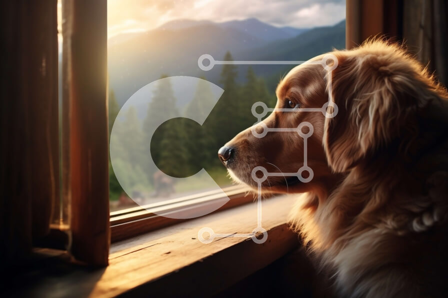 Σετ των 2 Intra Συλλεκτικό Ξύλινο Παζλ Plywood  4mm - Αξιολάτρευτο σκυλί Γκόλντεν Ριτρίβερ που απολαμβάνει γραφική θέα στο βουνό Σε Ξύλινο Κουτί - Διαστάσεις: 10x10 cm – 25 κομμάτια