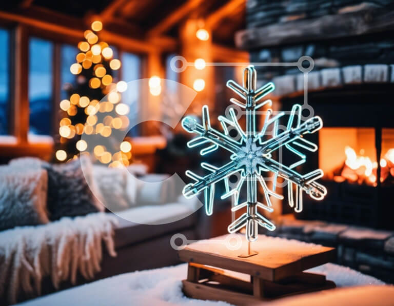 Intra Συλλεκτικό Ξύλινο Παζλ Plywood  4mm - Διακόσμηση με νιφάδα χιονιού μπροστά από το τζάκι Σε Ξύλινο Κουτί - Διαστάσεις Puzzle: 10x10 cm – 25 κομμάτια