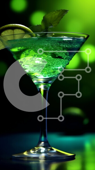 Intra Συλλεκτικό Ξύλινο Παζλ Plywood  4mm - Δροσιστικό πράσινο κοκτέιλ με Lime Wedge σε Martini Glass Σε Ξύλινο Κουτί - Διαστάσεις: 10x10 cm – 25 κομμάτια