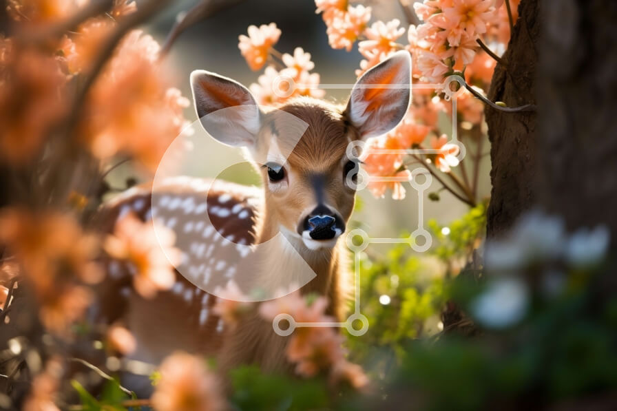 Σετ των 2 Intra Συλλεκτικό Ξύλινο Παζλ Plywood  4mm - Ελαφάκι που κρυφοκοιτάζει πίσω από τον θάμνο με ροζ λουλούδια Σε Ξύλινο Κουτί - Διαστάσεις: 10x10 cm – 25 κομμάτια