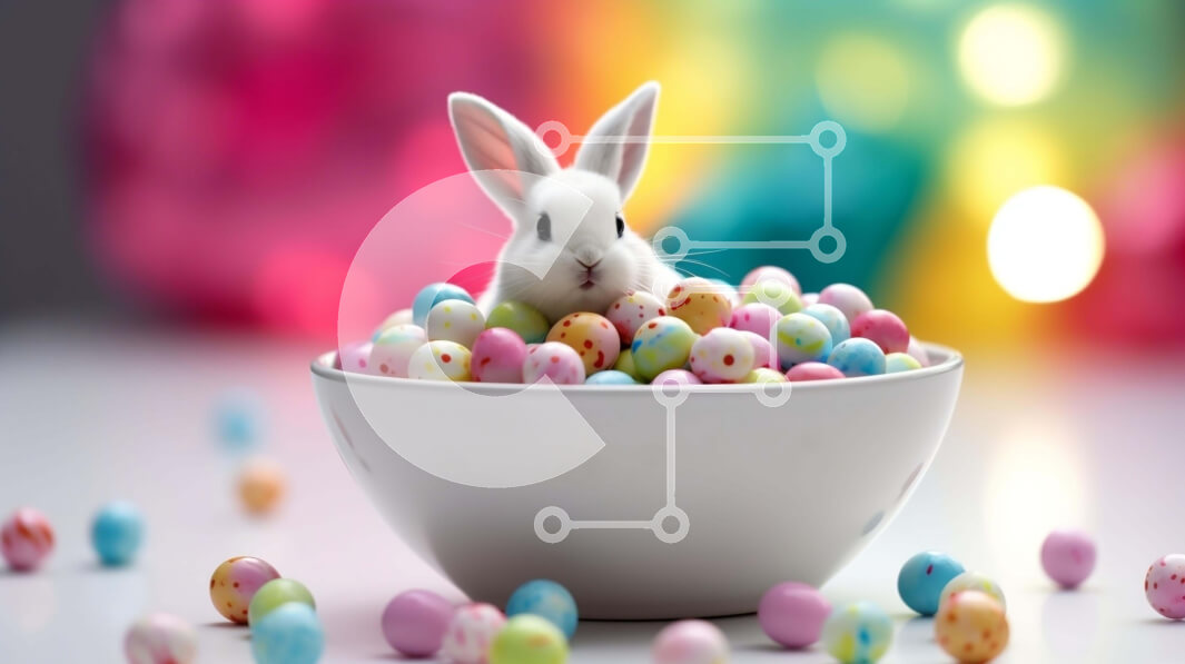 Intra Συλλεκτικό Ξύλινο Παζλ Plywood  4mm - Πασχαλινό λαγουδάκι με πολύχρωμες καραμέλες σε ένα μπολ Σε Ξύλινο Κουτί - Διαστάσεις: 10x10 cm – 25 κομμάτια