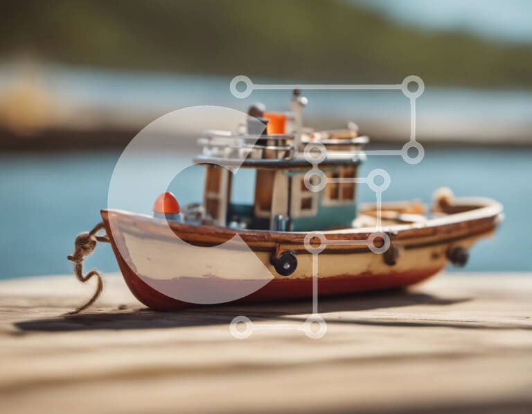 Intra Συλλεκτικό Ξύλινο Παζλ Plywood  4mm - Μικρό ξύλινο σκάφος στην αποβάθρα με θέα στο βουνό Σε Ξύλινο Κουτί - Διαστάσεις: 10x10 cm – 25 κομμάτια