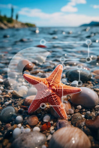 Σετ των 2 Intra Συλλεκτικό Ξύλινο Παζλ Plywood  4mm - Όμορφη εικόνα ενός κόκκινου αστερία σε μια αμμώδη παραλία Σε Ξύλινο Κουτί - Διαστάσεις: 10x10 cm – 25 κομμάτια