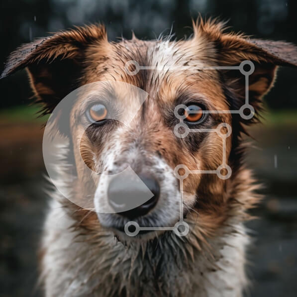 Intra Συλλεκτικό Ξύλινο Παζλ Plywood  4mm - Αξιολάτρευτη εικόνα ενός βρεγμένου σκύλου που κοιτάζει κατευθείαν την κάμερα Σε Ξύλινο Κουτί - Διαστάσεις: 10x10 cm – 25 κομμάτια