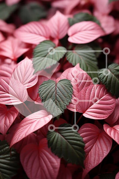 Σετ των 2 Intra Συλλεκτικό Ξύλινο Παζλ Plywood  4mm - Εκπληκτική κοντινή πλάνο ροζ φύλλων με πράσινες φλέβες σε ένα φυτό Σε Ξύλινο Κουτί - Διαστάσεις: 10x10 cm – 25 κομμάτια